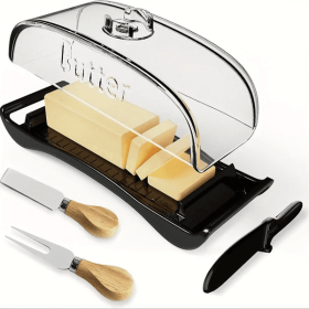 Plastic Butter Dish, Butter Knife Spatula For Home Kitchen, Camping Utensils. (Color: Black)