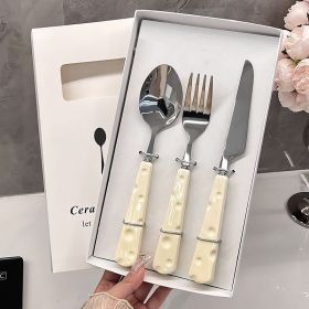 Imple Stainless Steel Cutlery Knife, Fork And Spoon, Cheese Wind, Tableware Set, Suitable For Home Use, Give Gifts (Option: Tableware 3PCS)