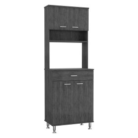 Helis Pantry Double Door Cabinet, One Drawer, Four Legs, Three Shelves (Color: Smokey Oak)
